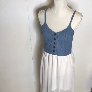 Love, Fire Dress Sz L Denim White Chambray Maxi